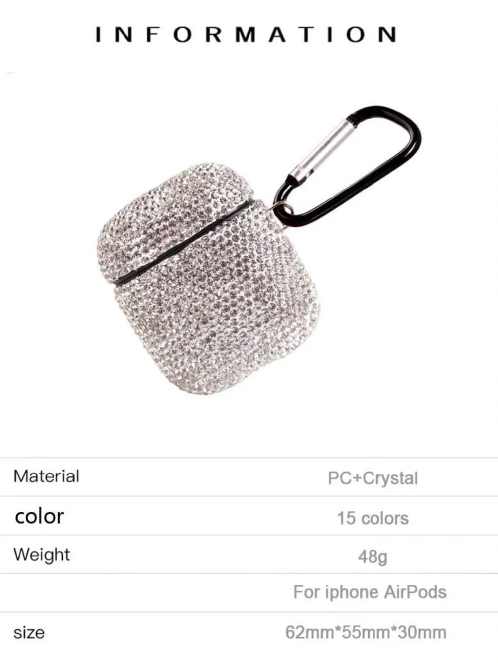 Sparkly Rhinestone AirPods Case with keychain-White Shockproof Protective Cover